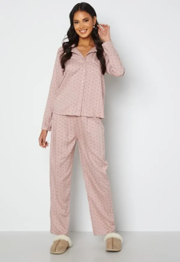 Bubbleroom Care Roslyn Pyjama set Dusty pink / Wine-red / Patterned XS