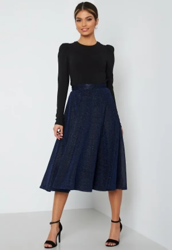 Goddiva Glitter Midi Skirt Navy S (UK10)