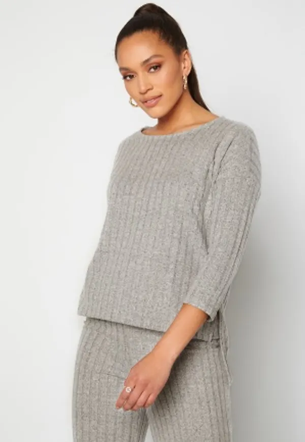 VERO MODA Tilda 3/4 Rib Blouse Light Grey Melange S