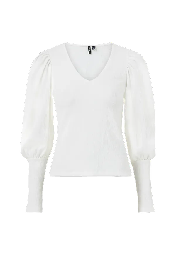 Vero Moda - Topp vmSie L/S V-neck Puff Top Exp - Vit