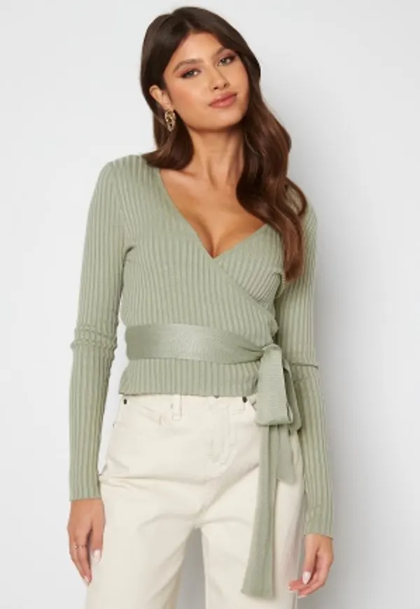 BUBBLEROOM Enea knitted wrap top Dusty green S