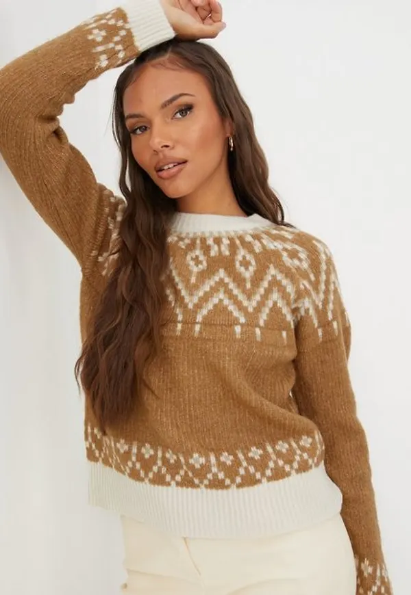 Only Onlgreta L/S Pullover Cc Knt Stickade tröjor Toasted Coconut W. Taupe Gray/Pumice Sto