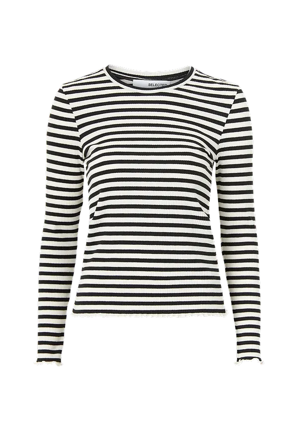 Selected FEMME - Topp slfAnna LS Crew Neck Tee Str - Svart