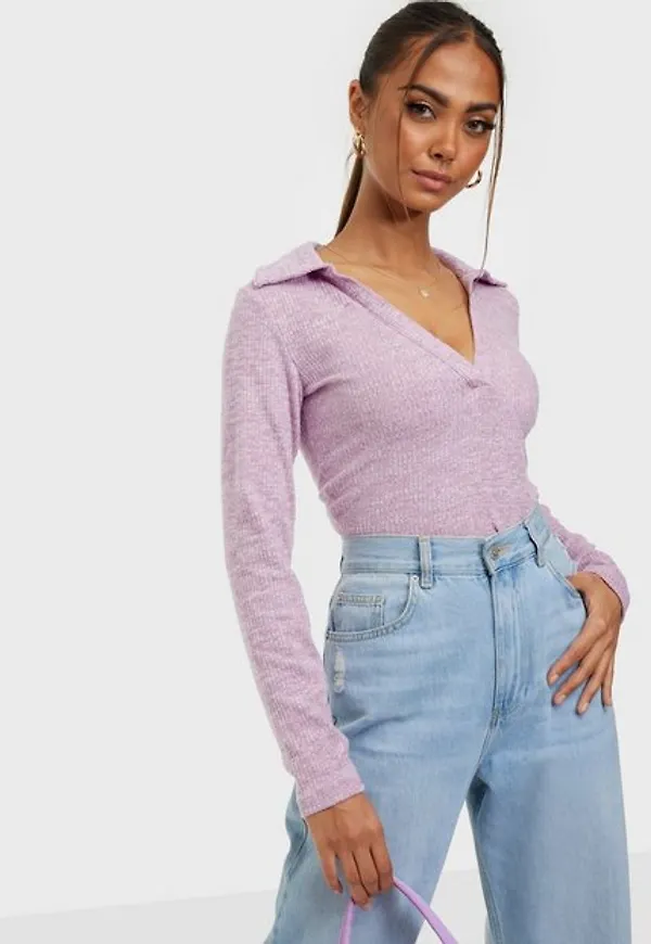 NLY Trend Too Cozy Collar Top Långärmade toppar Lilac