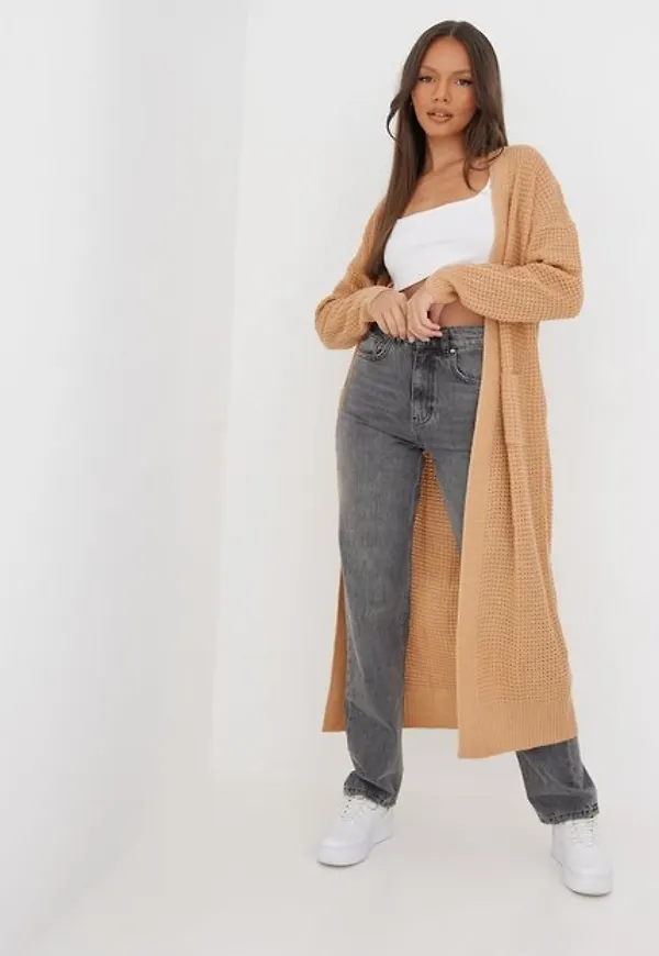 Missguided Recycled Waffle Stitch Longline Cardi Cardigans