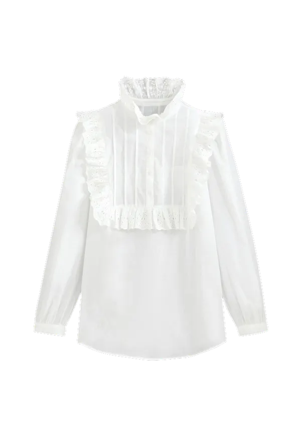 La Redoute - Blus med ståkrage och lång ärm - Vit