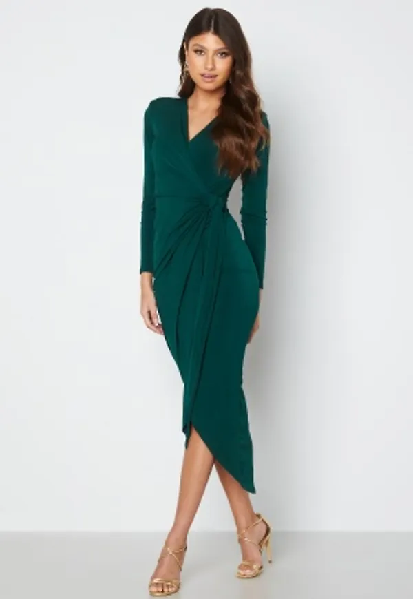 John Zack Long Sleeve Wrap Maxi Dress Forest Green S (UK10)