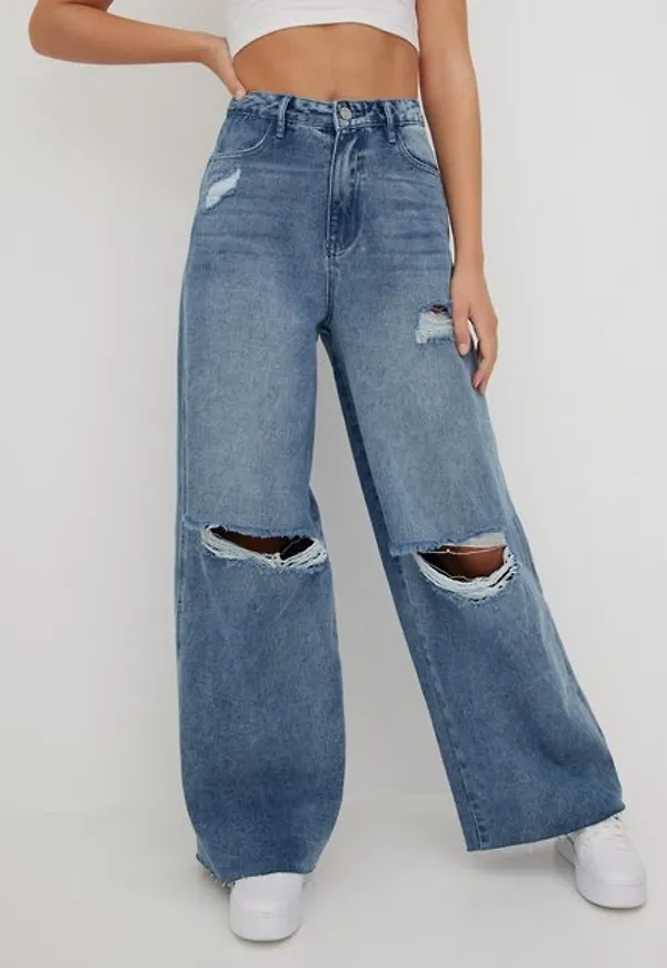 Missguided Knee Rip Baggy Boyfriend Jeans High waisted jeans