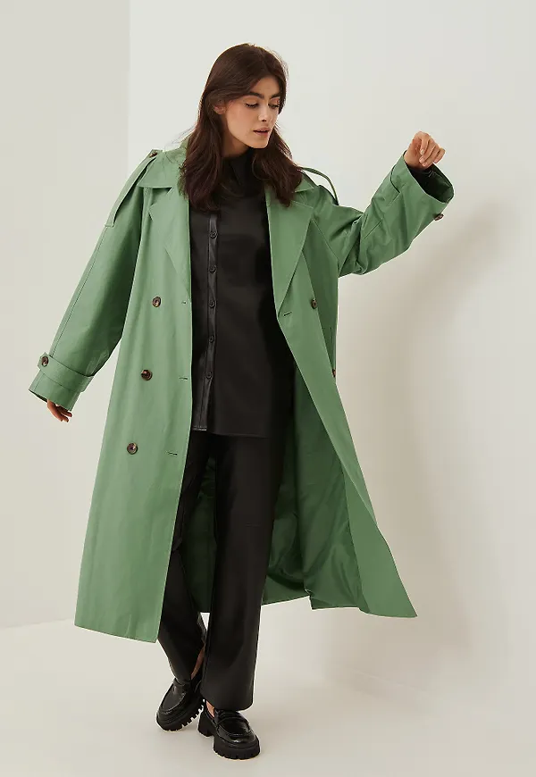 NA-KD Klassisk Trenchcoat - Green