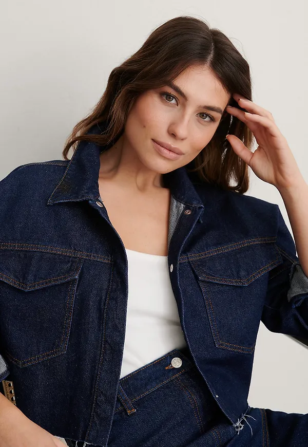 NA-KD Trend Ekologisk Denimskjorta Med Rå Kant - Blue