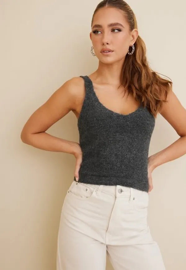 Vero Moda Vmlefile Sl V-Neck Top Boo Linnen Medium Grey Melange