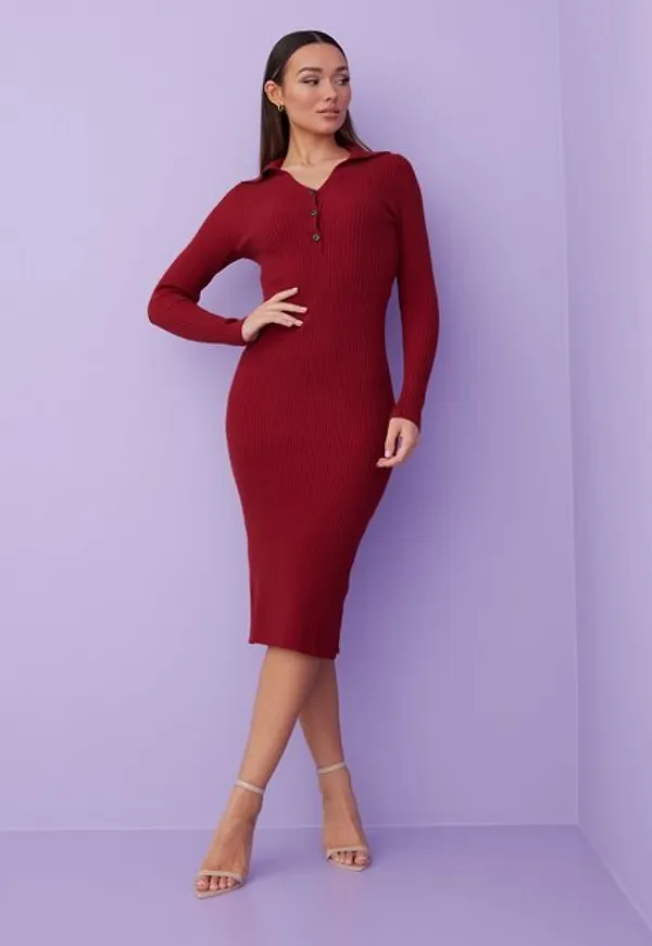 Y.A.S Yascilla Ls Knit Midi Dress - Ca Stickade klänningar Tango Red