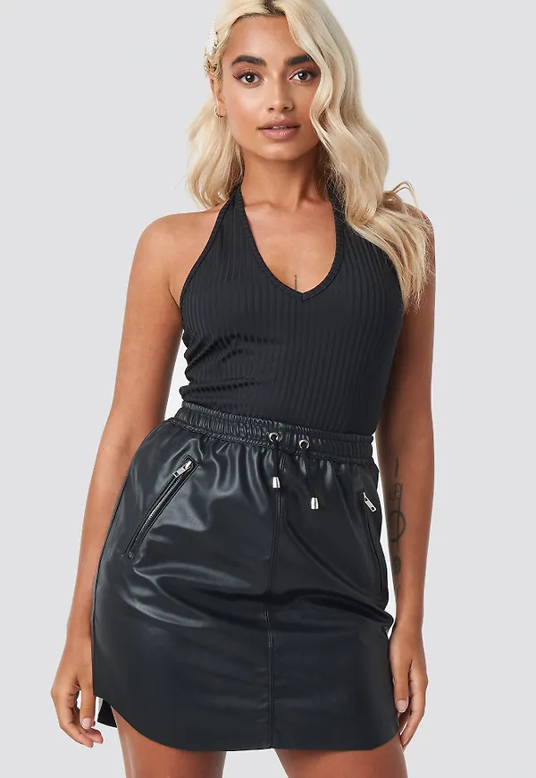 NA-KD Faux Leather Casual Skirt - Black