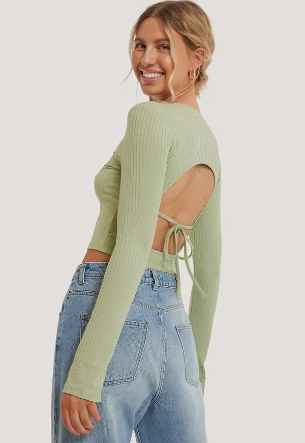NA-KD Trend Ribbad Topp Med Bar Rygg - Green