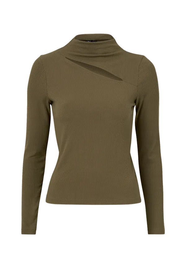 Vero Moda - Topp vmStella L/S Assym Highneck - Brun