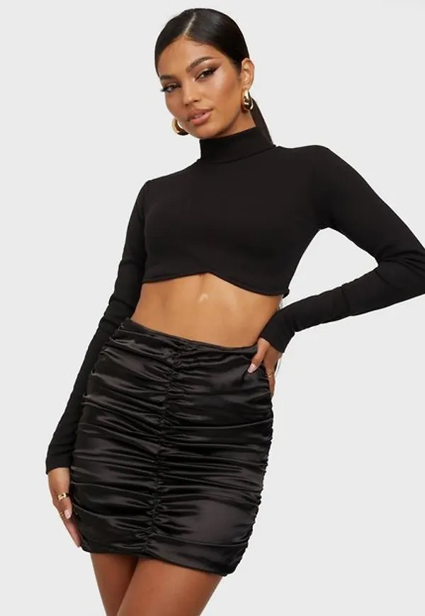 NLY Trend Satin Ruche Skirt Kjolar Svart