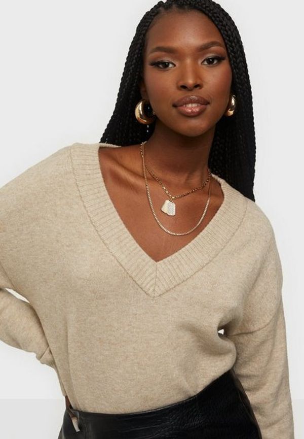 Vila Viril Oversize V-Neck Knit Top - No Stickade tröjor Natural Melange