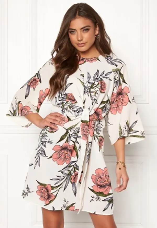 AX Paris Floral Tie Front Dress Cream L (UK14)