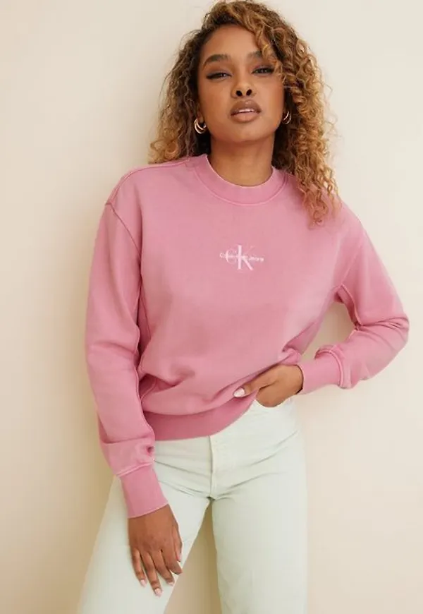 Calvin Klein Jeans Monogram Logo Washed Crew Neck Sweatshirts Pink