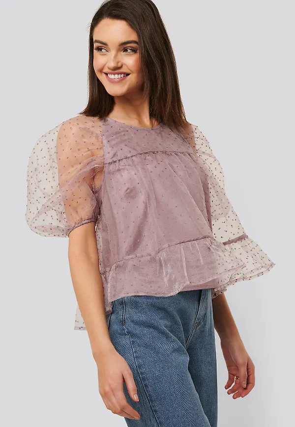 NA-KD Boho Dobby Organza Blouse - Purple