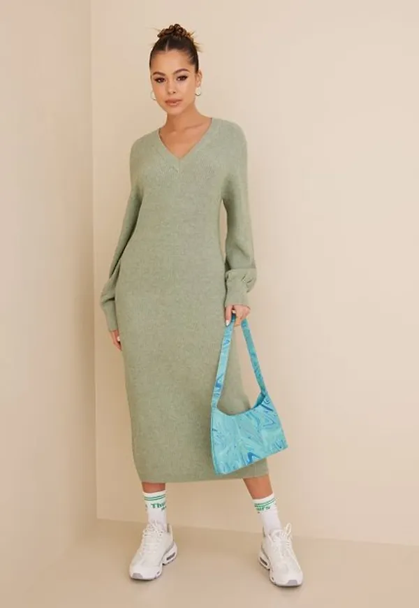 Object Collectors Item Objmalena L/S Knit Dress Noos Stickade klänningar Seagrass Col