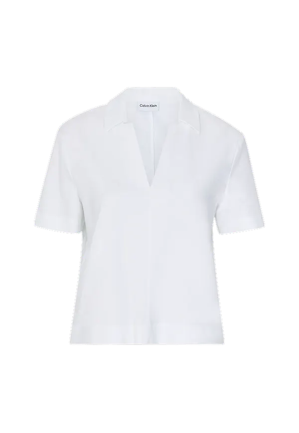 Calvin Klein - Blus Linen Open Neck Top - Vit