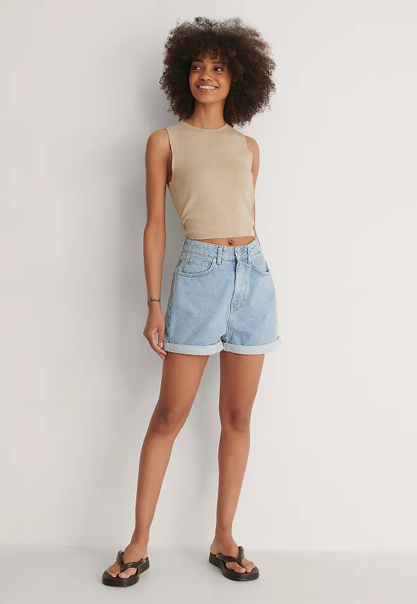 NA-KD Trend Ekologiska Mom Shorts Med Uppvik - Blue