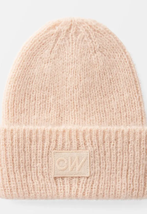 Borstad, stickad beanie med logga