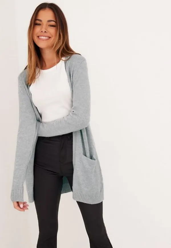 Vila Viril Open L/S Knit Cardigan - Noos Cardigans Ljus Grå