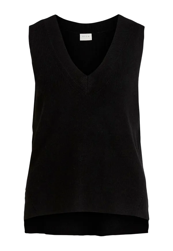 Vila - Väst viRil Knit rib V-neck S/L Vest - Svart