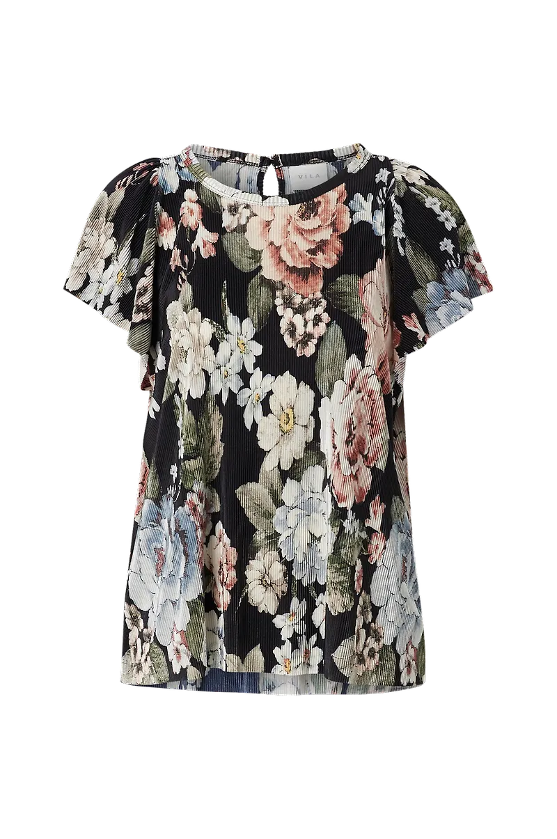 Vila - Topp viBlamia S/S Plisse Top - Svart