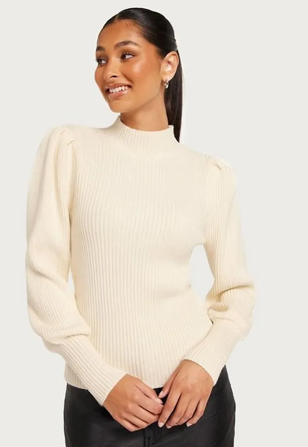 Only Onlkatia L/S Highneck Pullover Knt Stickade tröjor Whitecap Gray W. Melange