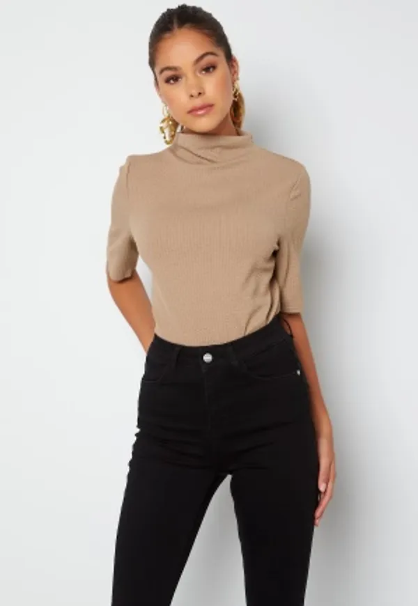 Pieces Fraya 2/4 Mock Neck Top Silver Mink XL