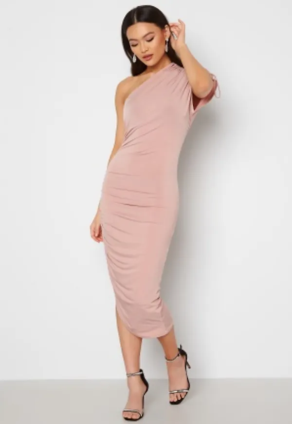 John Zack One Shoulder Asymmetric Dress Dusky Pink XS (UK8)