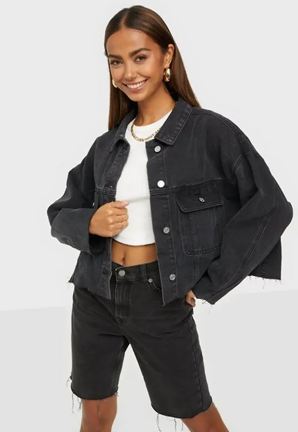 Missguided Pleat Back Oversized 80S Denim Jeansjackor Black