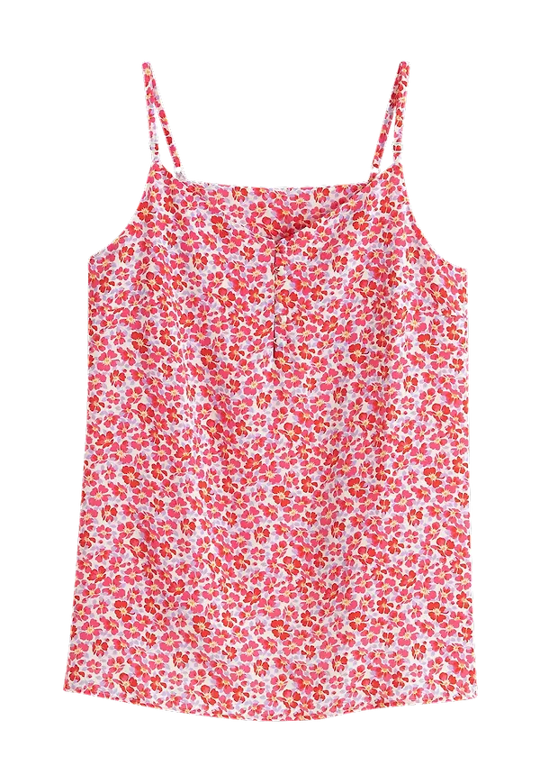 La Redoute - Blommigt linne med smala axelband - Rosa