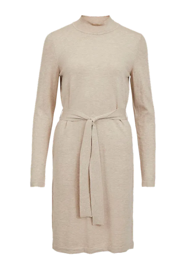 Vila - Stickad klänning viPilla L/S Tie Belt Dress - Beige