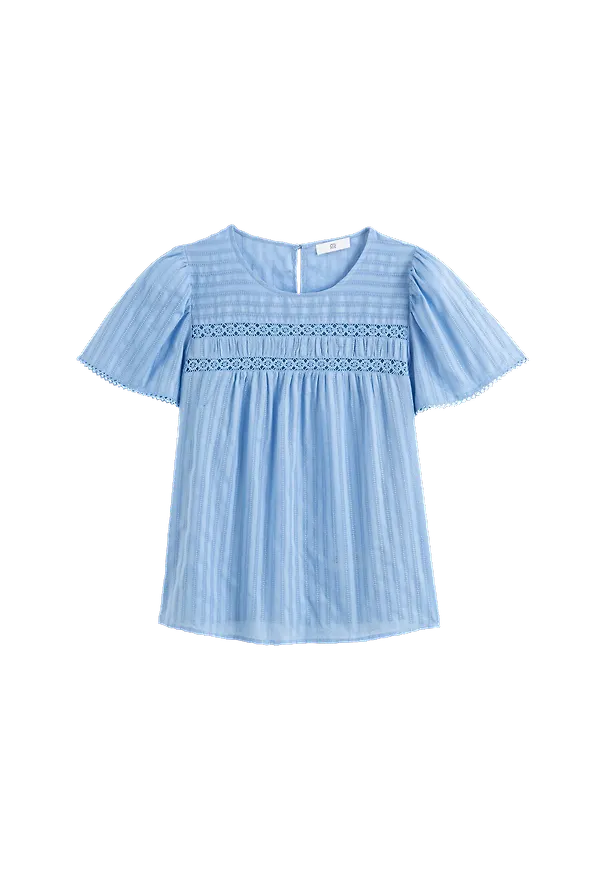 La Redoute - Blus med kort volangärm - Blå