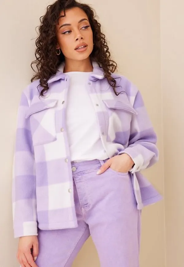 Jacqueline de Yong Jdyholly Check Short Shacket Otw Ha skjortjackor Lavender Cloud Dancer