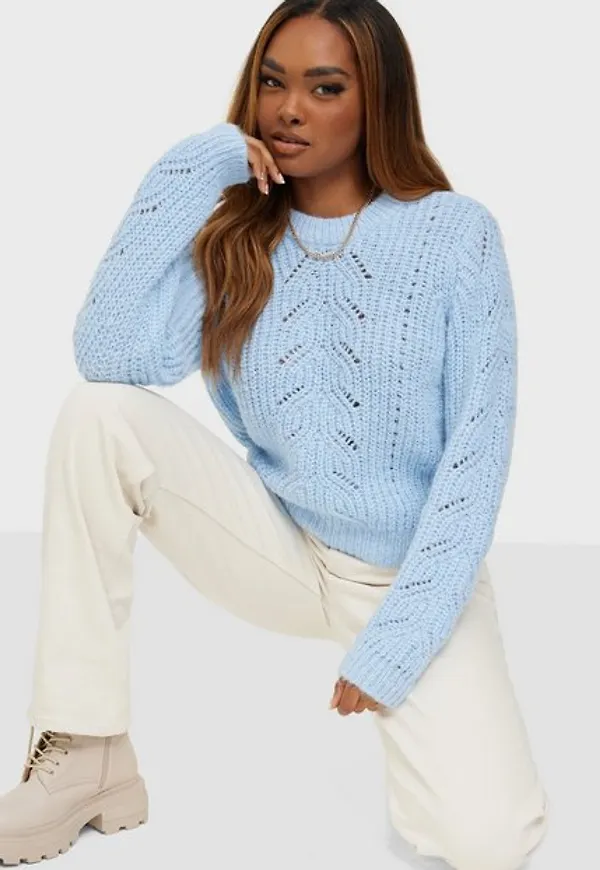 Pieces Pckassandra Ls O-Neck Knit Fd Pb Stickade tröjor Chambray Blue