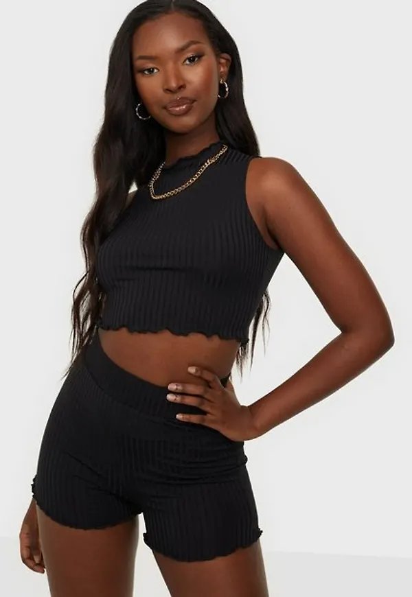 NLY One Rib Shorts Set Jumpsuits Svart