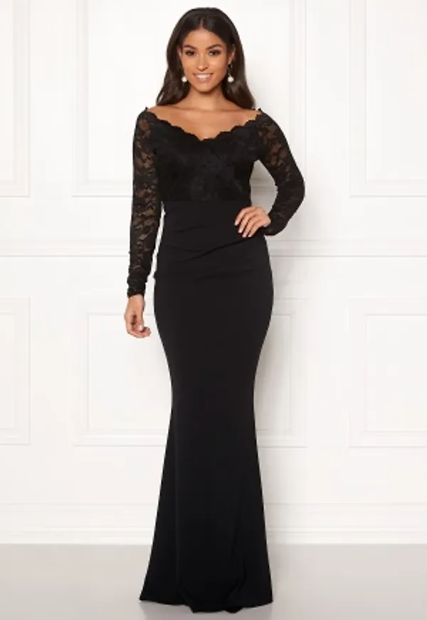 Goddiva Lace Trim Maxi Dress Black XXL (UK18)