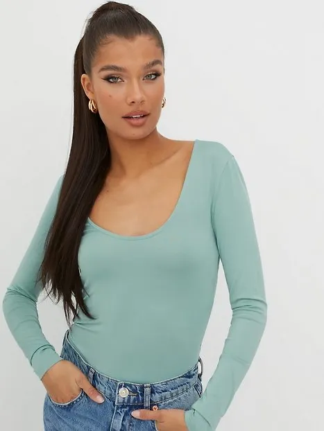 NLY Trend Amazing LS Body Bodys Blå/Grön