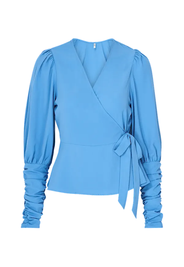 Only - Omlottblus onlCute L/S Cuff Wrap Top - Blå