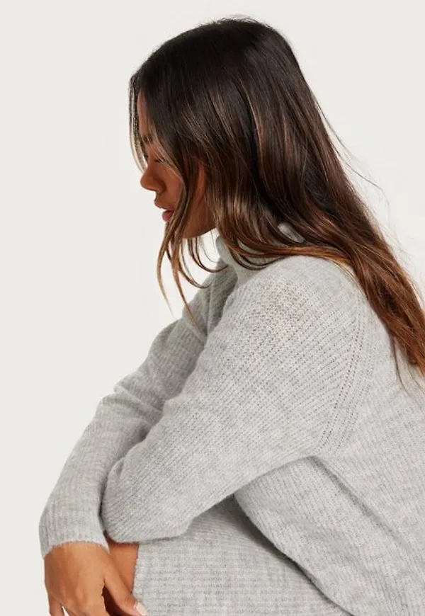 Pieces Pcellen Ls High Neck Knit Dress Noo Stickade klänningar Light Grey Melange