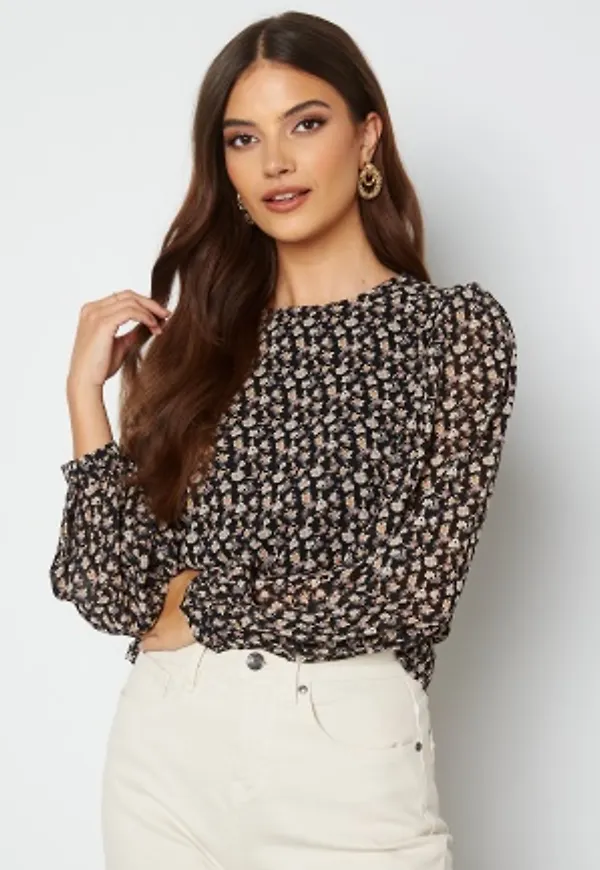 Object Collectors Item Mila L/S Top Black AOP Flower Col 38