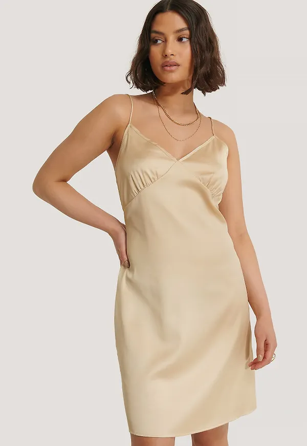 NA-KD Party Miniklänning I Satin - Beige