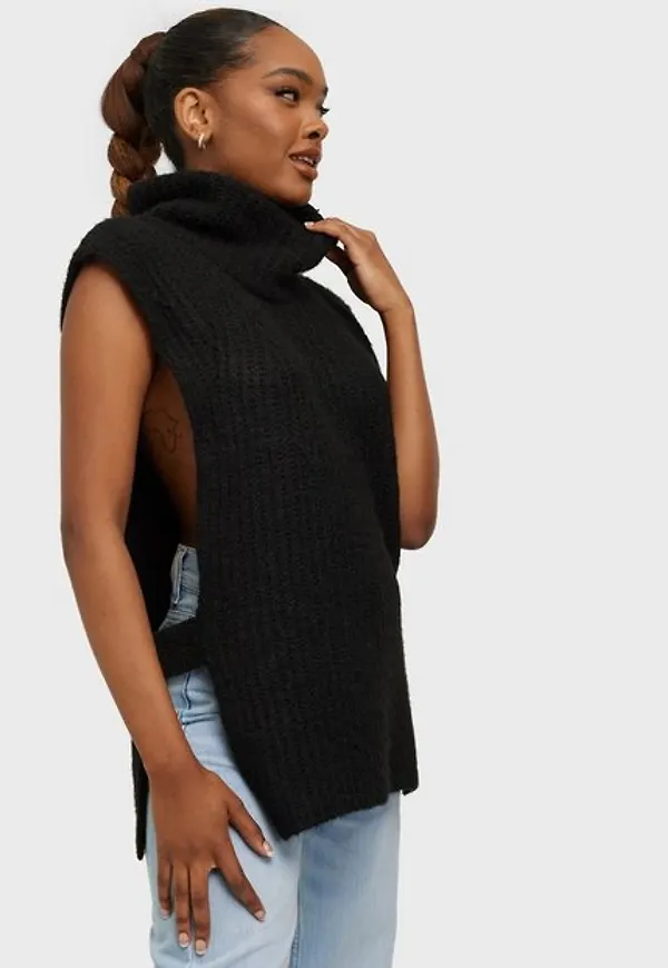 Jacqueline de Yong Jdybecca Life S/L Roll Neck Vest Kn Stickade västar Black