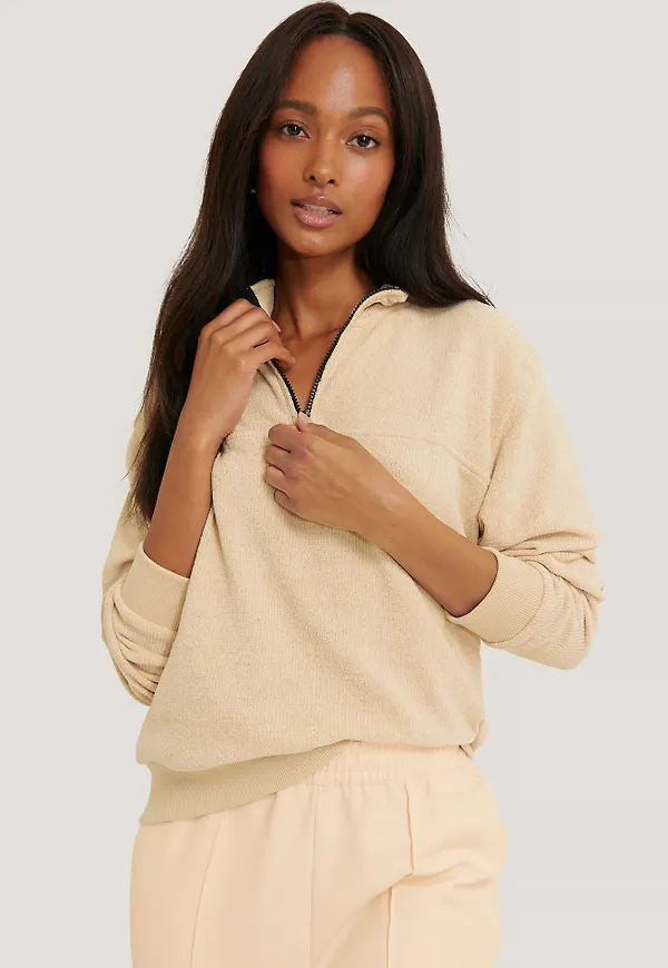 NA-KD Ribbad Jacquardtröja - Beige