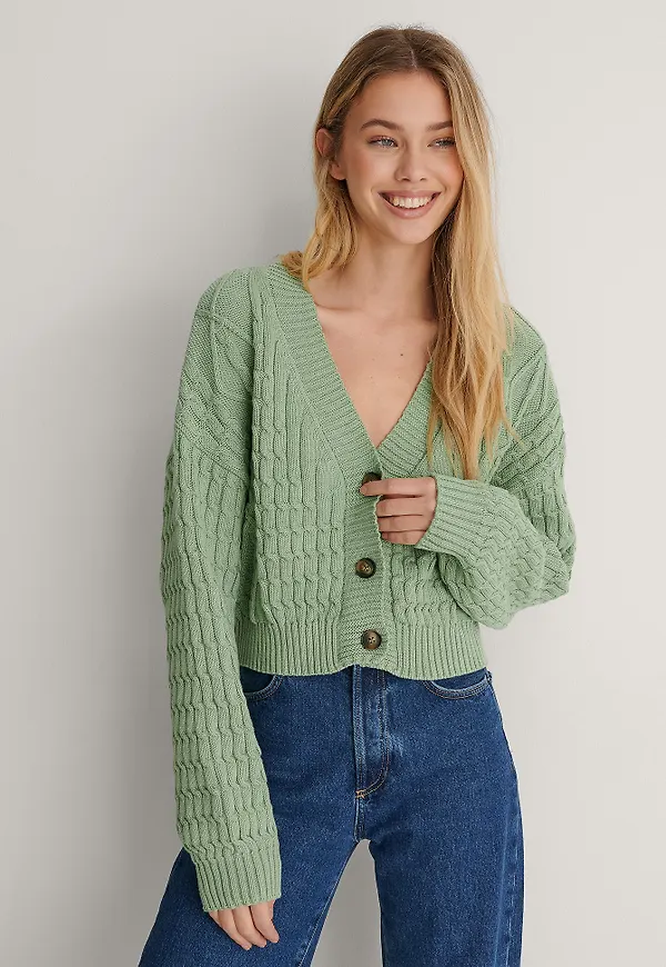 Lisa-Marie Schiffner x NA-KD Ekologisk Stickad Cardigan - Green